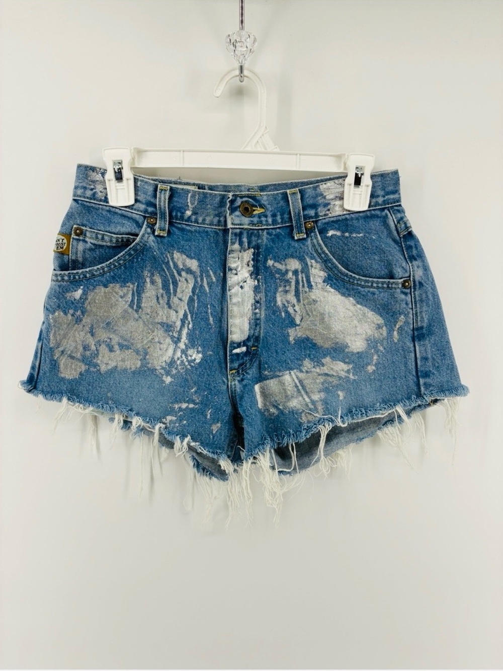 Lee Dungarees Rag Union Blue Distressed Denim Shorts with Silver Paint-Splatter